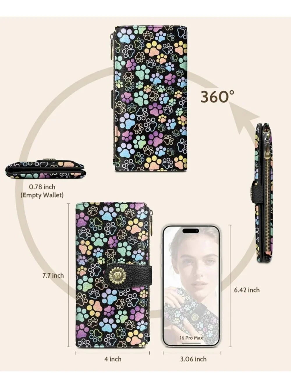 Cute Puppy Dog Paw Wallet for Women | RFID Blocking Bifold, 11 Card Slots